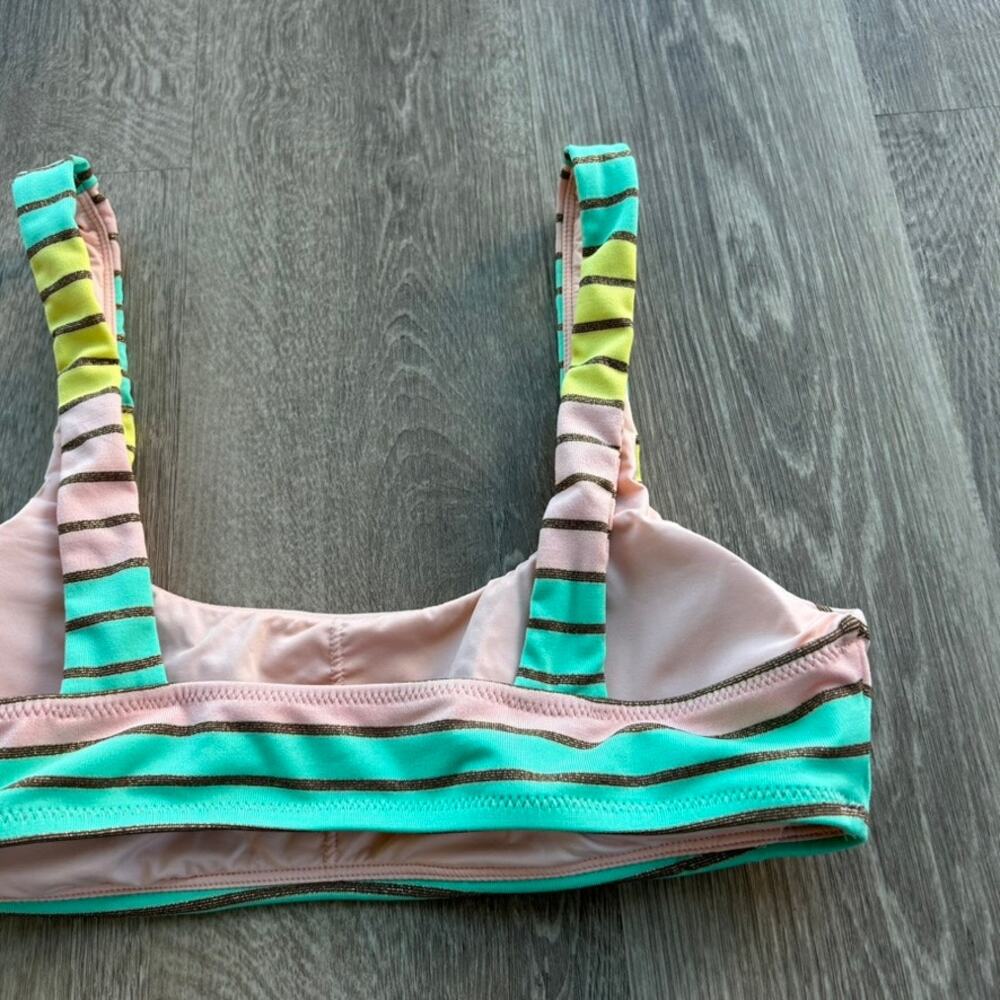 Trina Turk Lurex Stripe Bikini Bralette Top Pastel Stripe Swim Size 6 Pink Teal - Picture 16 of 16